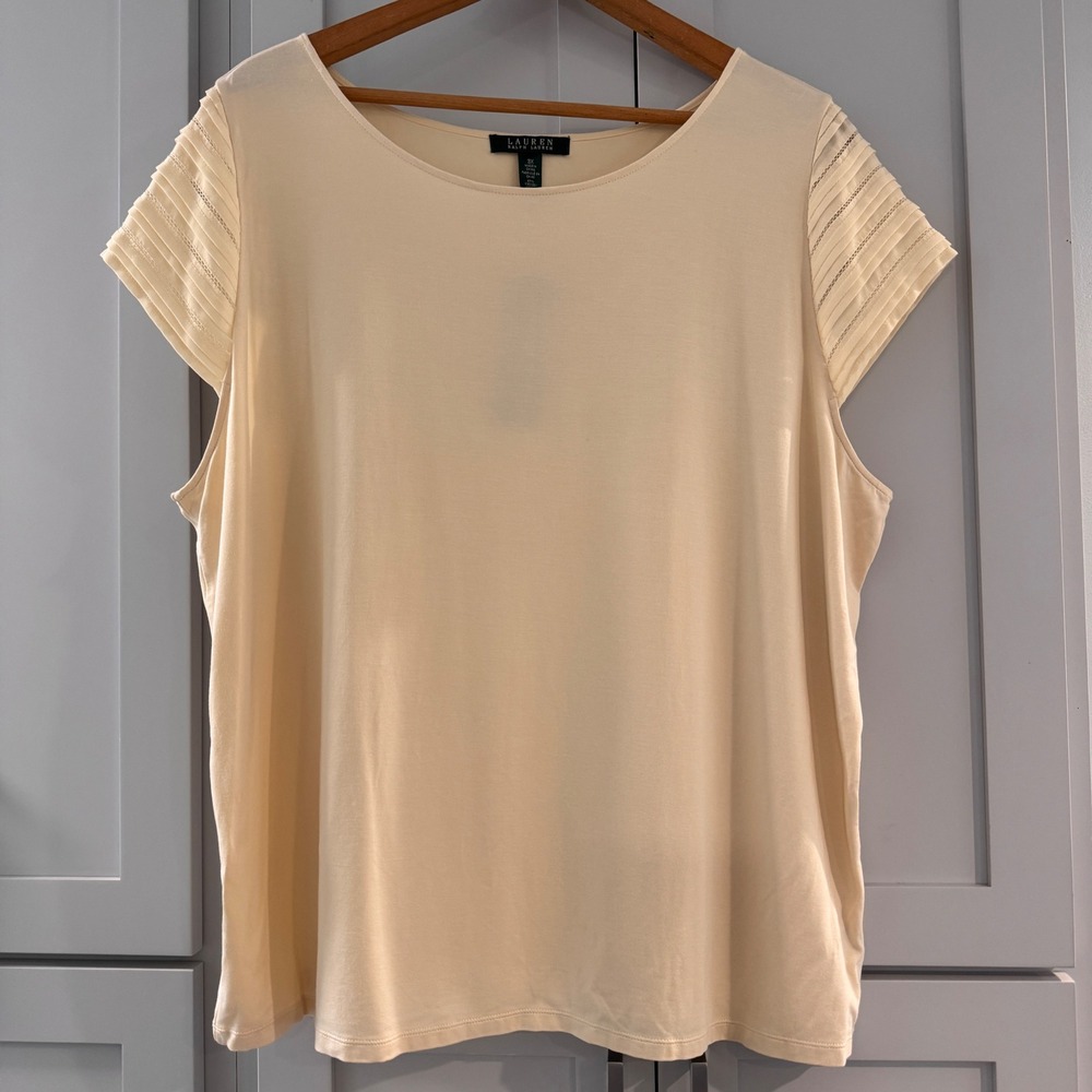 NWT Lauren Ralph Lauren Modern Cream Pleated Sleeve Top 3X 202587568001